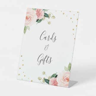 Blush pink gold peony floral wedding gifts sign