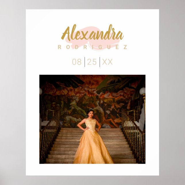Blush Pink & Gold Photo Quinceanera  Poster (Front)