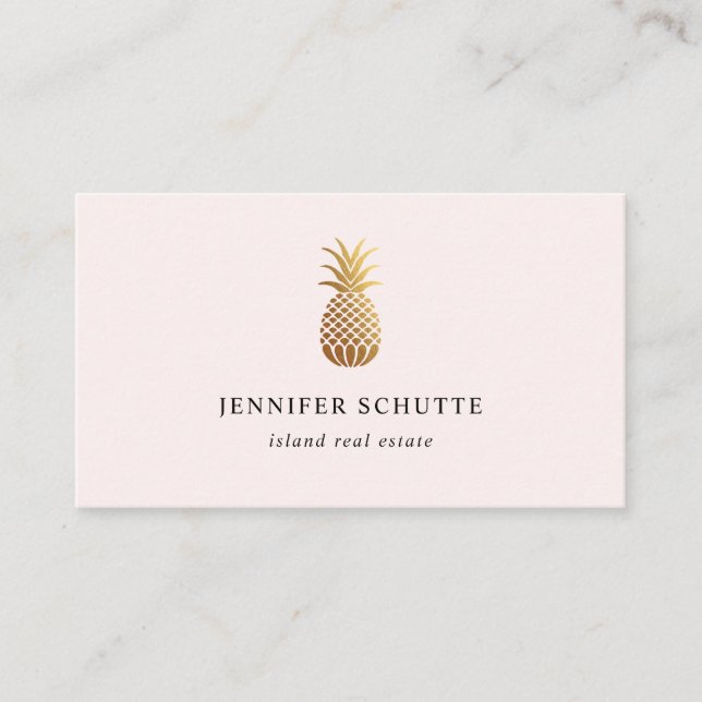 Blush Pink Gold Pineapple Island Real Estate Agent Business Card (Front)