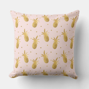 Blush Pink Gold Pineapples and Dots Outdoor Cushion