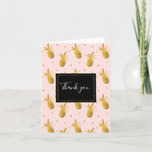 Blush Pink Gold Pineapples and Dots Thank you Card