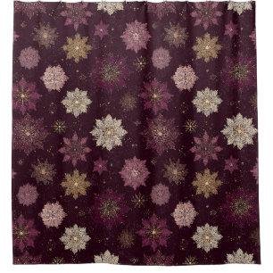 Blush Pink Gold Poinsettia Winter Floral Shower Curtain