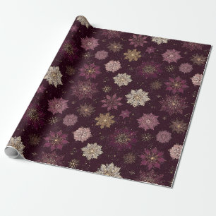 Blush Pink Gold Poinsettia Winter Floral Wrapping Paper