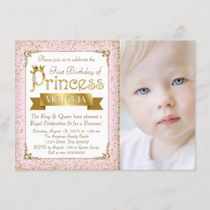Blush Pink Gold Princess First Birthday Invitation