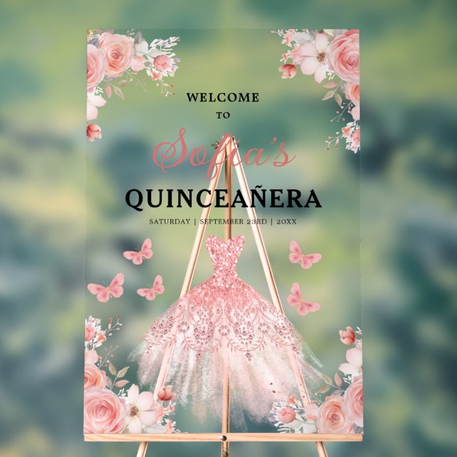 Blush Pink Gold Princess Quinceañera Welcome  Acrylic Sign (Neutral)