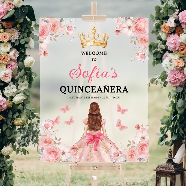 Blush Pink Gold Princess Quinceañera Welcome  Acrylic Sign (Creator Uploaded)