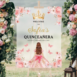 Blush Pink Gold Princess Quinceañera Welcome  Acrylic Sign