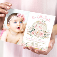 Blush Pink Gold Pumpkin 1st Birthday Fall Floral