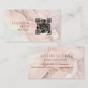  Blush Pink Gold QR Code Agate Business Card