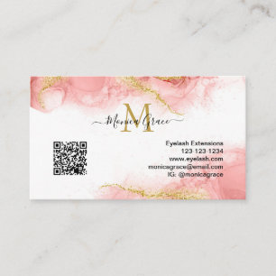 Blush Pink Gold QR Code Custom Logo Agate Monogram Business Card