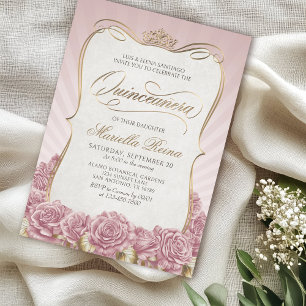 Blush Pink Gold Quinceañera Invitation