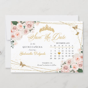 Blush Pink & Gold Quinceañera Save The Date Invitation