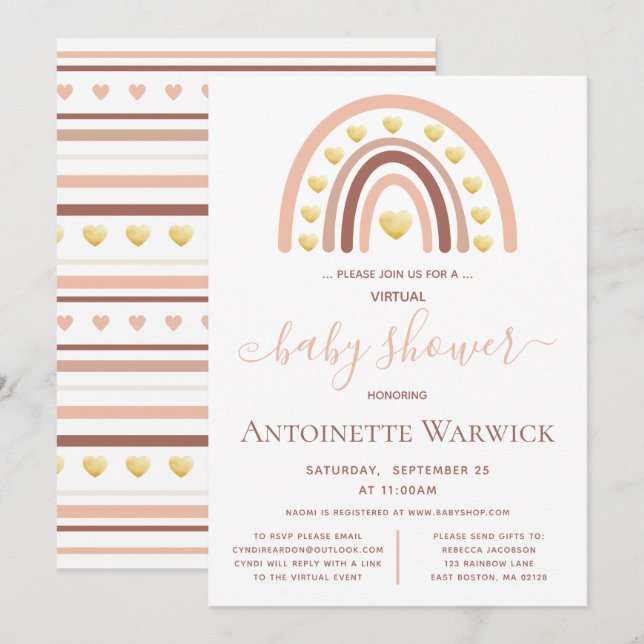 Blush Pink Gold Rainbow Virtual Baby Shower Invitation (Front/Back)