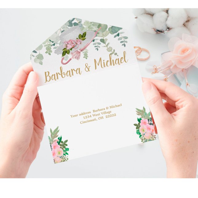 Blush Pink Gold Romantic Floral Wedding  All In One Invitation (Creator Uploaded)