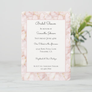 Blush Pink Gold Rose Petals Floral Bridal Shower Invitation
