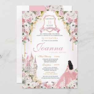 Blush Pink Gold Royal Princess Castle Quinceanera Invitation