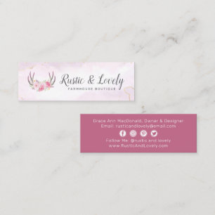 Blush Pink Gold Rustic Floral Antlers Social Media Mini Business Card