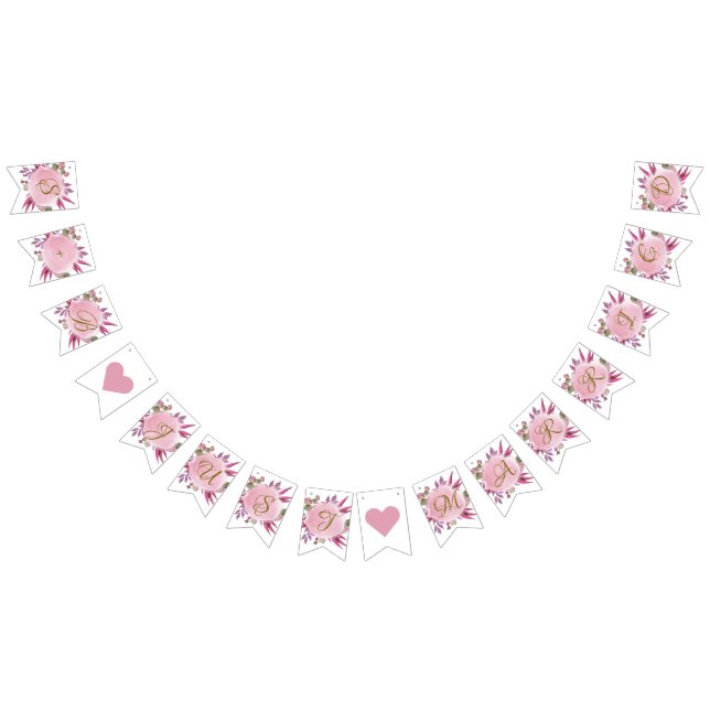 Blush Pink Gold Rustic Floral Elegant Wedding Bunting (All)