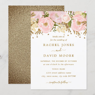 Blush Pink Gold Rustic Floral Wedding Invitation