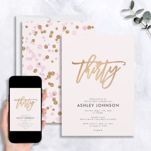 Blush Pink & Gold Script Confetti 30th Birthday Invitation