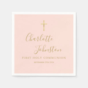 Blush Pink Gold Script First Holy Communion Napkin