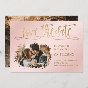 Blush Pink Gold Script Wedding 2 Photo Save The Date