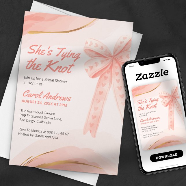 Blush Pink Gold She's Tying the Knot Bridal Shower Invitation (Creator Uploaded)