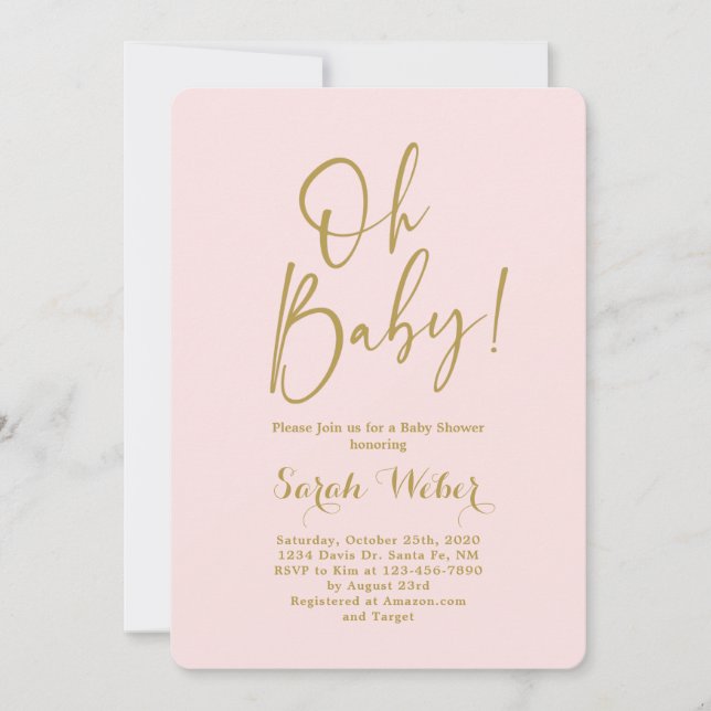 Blush pink gold simple elegant baby shower girl invitation (Front)