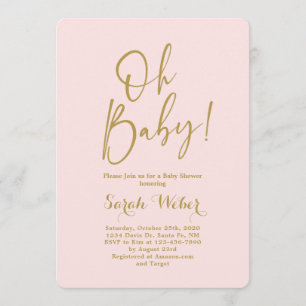 Blush pink gold simple elegant baby shower girl invitation