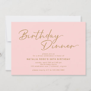 Blush Pink & Gold Simple Elegant Birthday Dinner Invitation