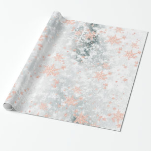 Blush Pink Gold Snowflakes Frozen Lake Ice Wrapping Paper