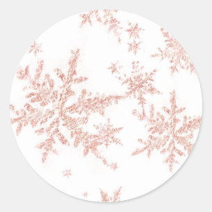 Blush Pink Gold Snowflakes White Classic Round Sticker