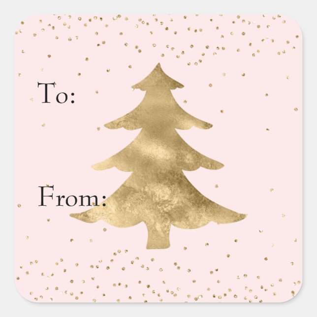 Blush Pink Gold Sparkle Dots Christmas Tree     Square Sticker (Front)