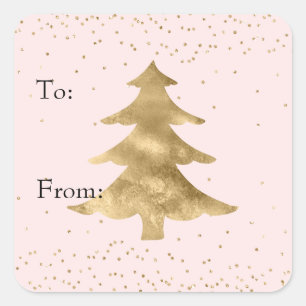 Blush Pink Gold Sparkle Dots Christmas Tree     Square Sticker