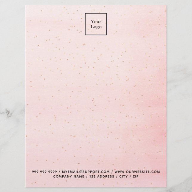 Blush pink gold sparkles elegant business logo custom letterhead (Front)