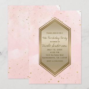 Blush Pink Gold Splatter Glam Birthday Party Event Invitation