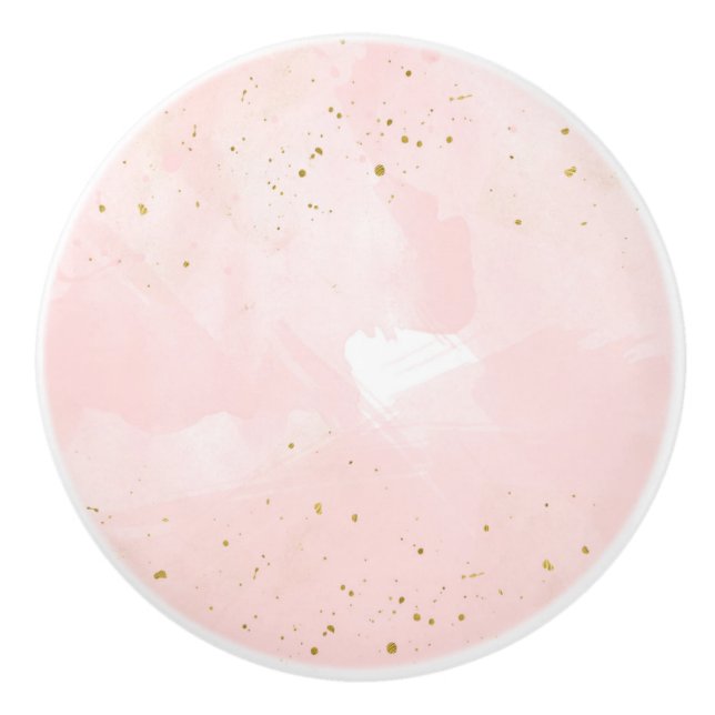 Blush Pink & Gold Splatter Modern Bedroom Dresser Ceramic Knob (Front)