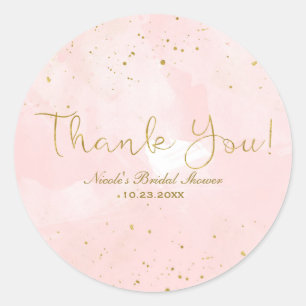 Blush Pink & Gold Splatter Modern Bridal Shower Classic Round Sticker