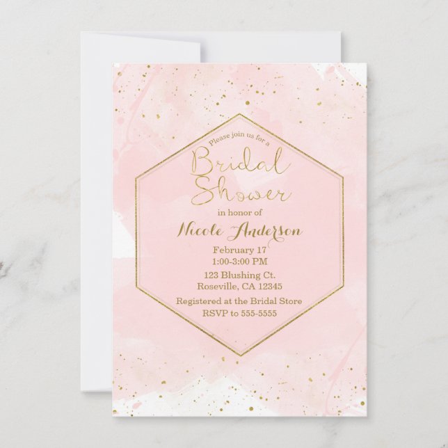 Blush Pink & Gold Splatter Modern Bridal Shower Invitation (Front)