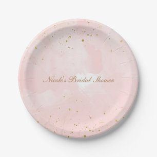 Blush Pink & Gold Splatter Modern Bridal Shower Paper Plate