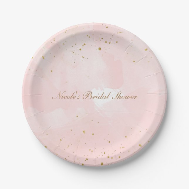 Blush Pink & Gold Splatter Modern Bridal Shower Paper Plate (Front)