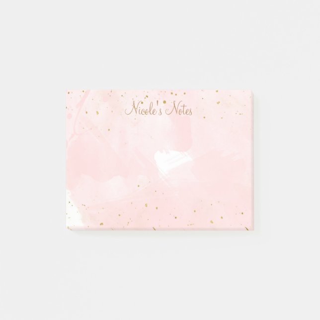 Blush Pink Gold Splatter Modern Glam Personalised Post-it Notes (Front)