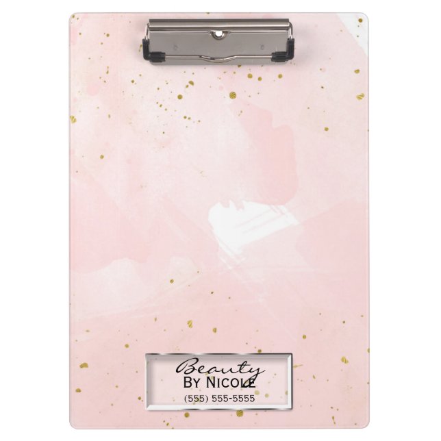 Blush Pink & Gold Splatter Modern Personalised Clipboard (Front)