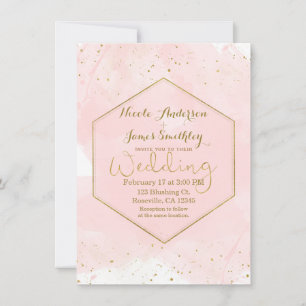 Blush Pink & Gold Splatter Modern Wedding Invitation