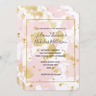 Blush Pink Gold Splatters Abstract Invitation