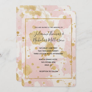 Blush Pink Gold Splatters Abstract Invitation