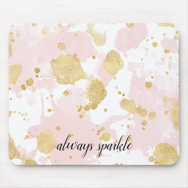 Blush Pink Gold Splatters Abstract Mouse Mat (Front)