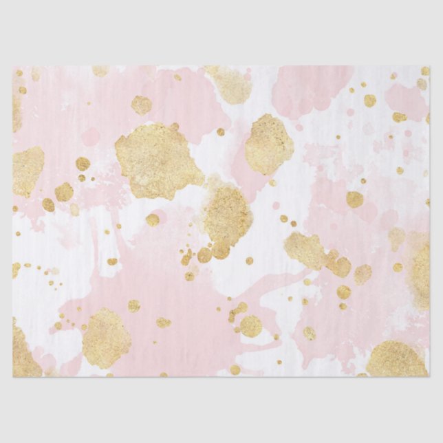 Blush Pink Gold Splatters Abstract Tissue Paper (Front)