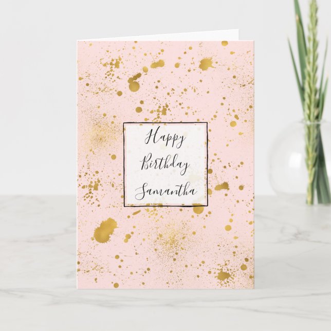 Blush Pink Gold Splatters Card (Front)