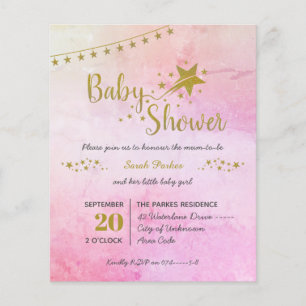Blush pink gold star girl Baby shower invitation